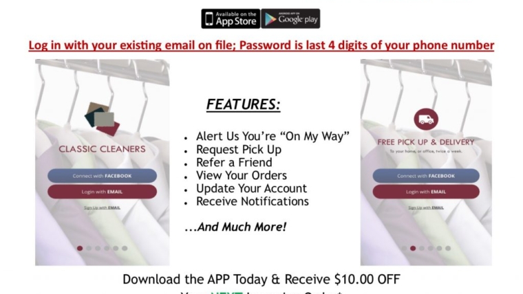 Classic Cleaners is at Your Fingertips with Our Mobile App!